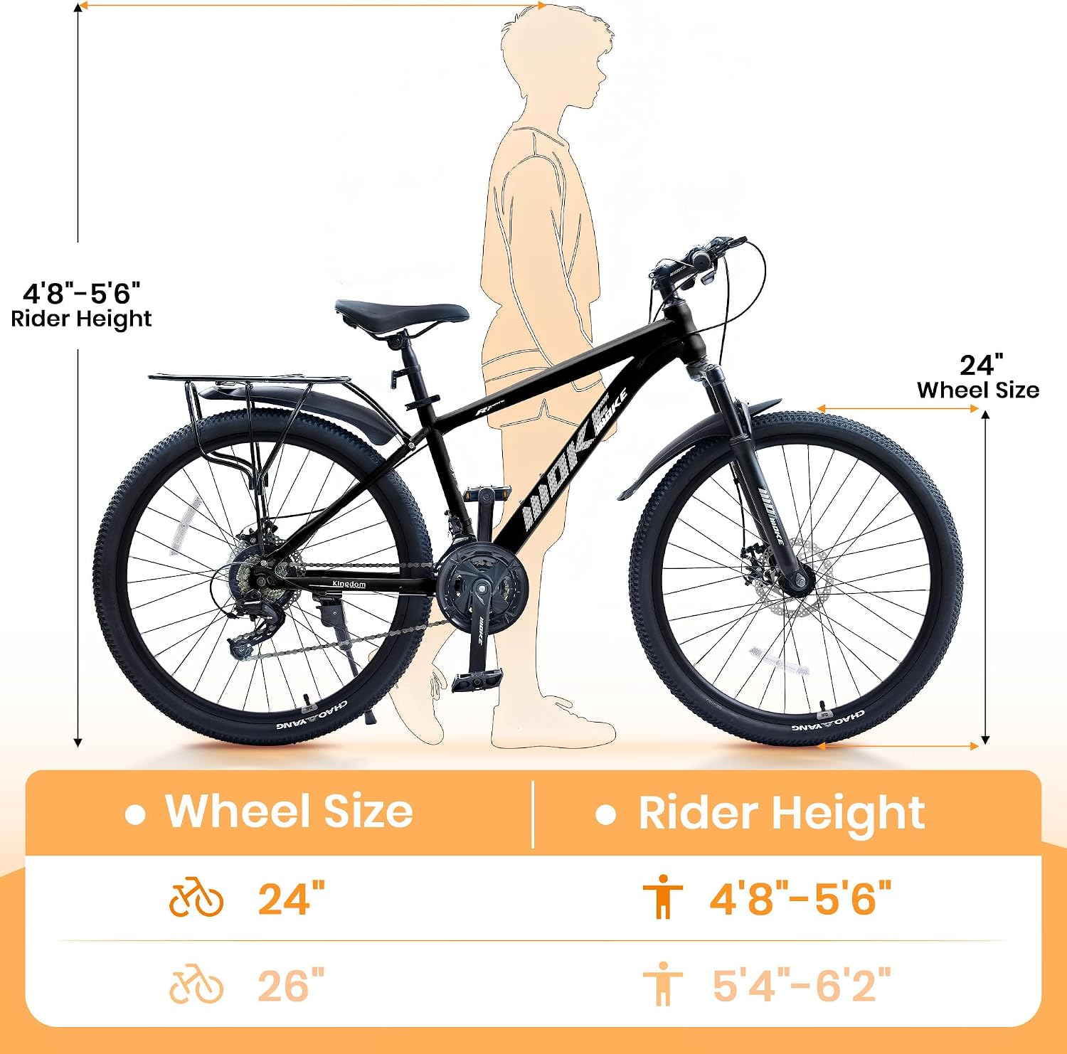 DEYGIA 24 26 inch Mountain Bike for Boys and Girls, 21-Speed Drivetrain, Kids Mountain Bike with Rear Rack, Suspension Fork, Dual Disc Brakes, Internal Cable, Kids' Bicycles with Multiple Colors