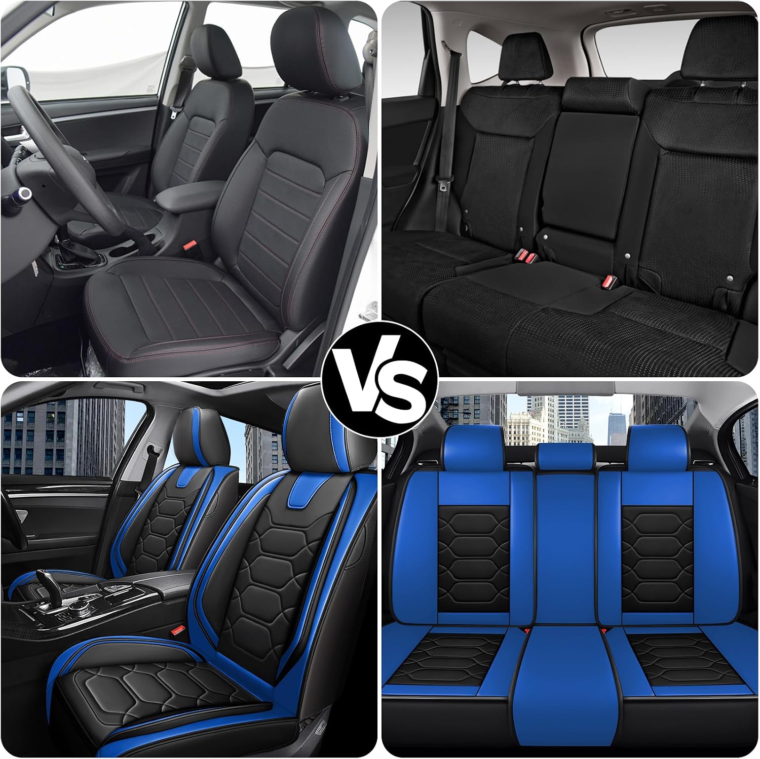 Car Seat Covers Full Set for Honda Civic 2000-2025,Durable Waterproof Luxury Universal,Easy to Install Napa Leather Cover Set for Cars,Front Seats,with Pillow,Black Blue