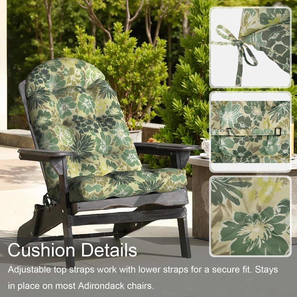 LVTXIII 2 Pack Outdoor Adirondack Chair Cushions, 44x19x4 Inch Water Repellent Patio Cushions for Rocking Chairs, Thick Tufted High Back Seat Cushion Set, Green Rose