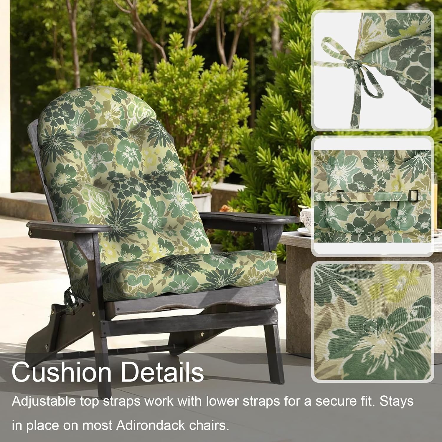 LVTXIII 2 Pack Outdoor Adirondack Chair Cushions, 44x19x4 Inch Water Repellent Patio Cushions for Rocking Chairs, Thick Tufted High Back Seat Cushion Set, Green Rose