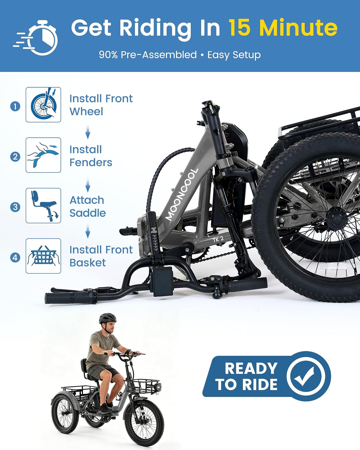 MOONCOOL Electric Trike for Adults, 500W/750W 48V Electric Tricycle for Adults, 20'x3.0' Fat Tire 3 Wheel Electric Bike, Folding Aluminum Adult Tricycle with Removable Battery
