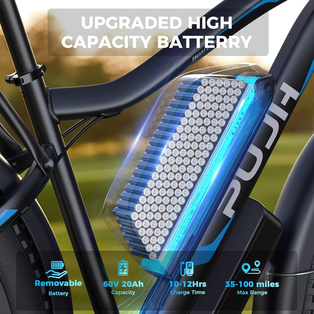 6000W Max 50 MPH up to100 Mile Dual Motor E-Bike for Adults, 60V 1200Wh Long-Lasting Battery with 26' Fat Tire All Terrain Adults with Adventure and Commuting Electric Bike