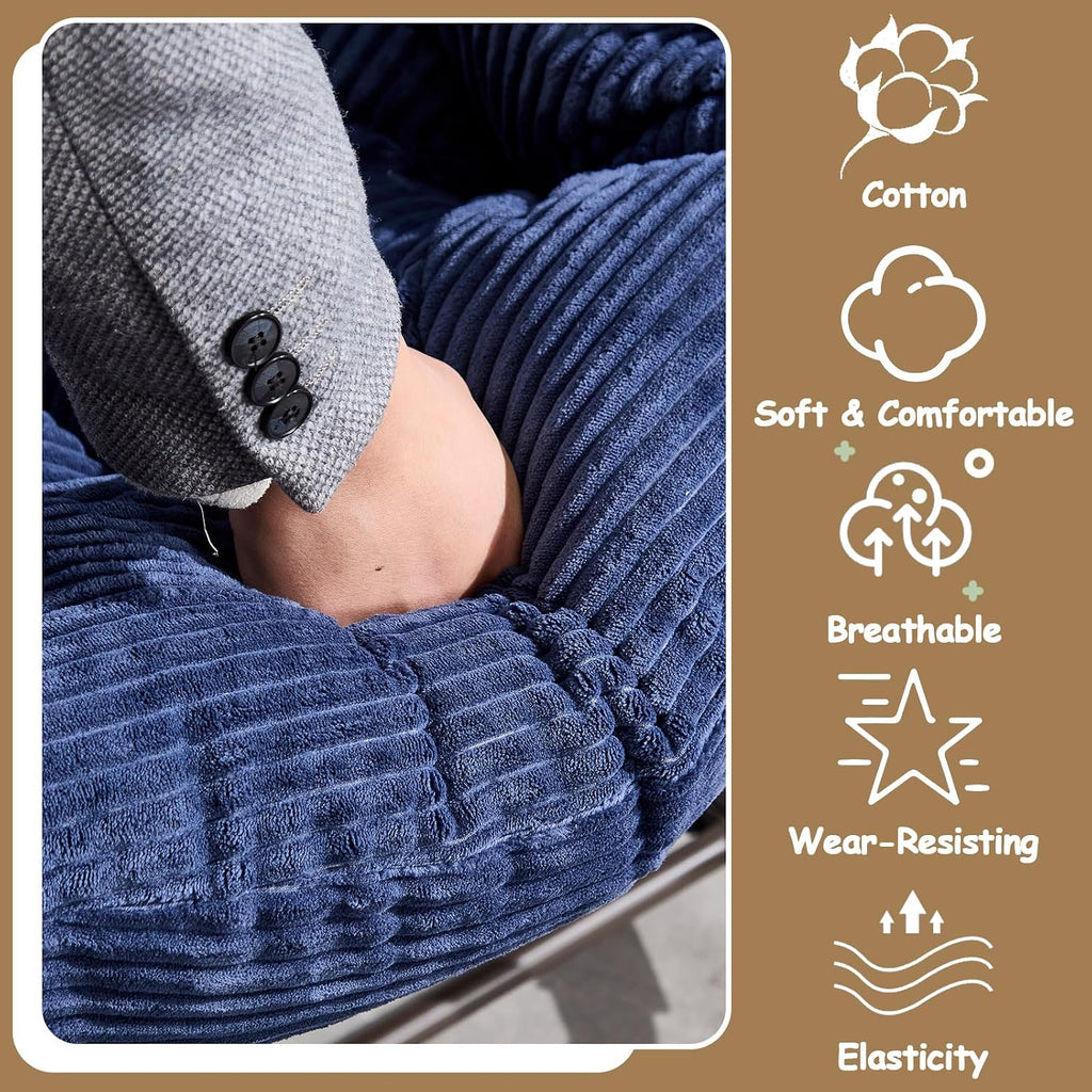 37' Papasan Rocking Chair with Cushion and Steel Frame, Oversized Outdoor Egg Rocking Chair, Rattan Circle Chairs for Grand Patio and Garden (Navy Blue+Curdoroy)