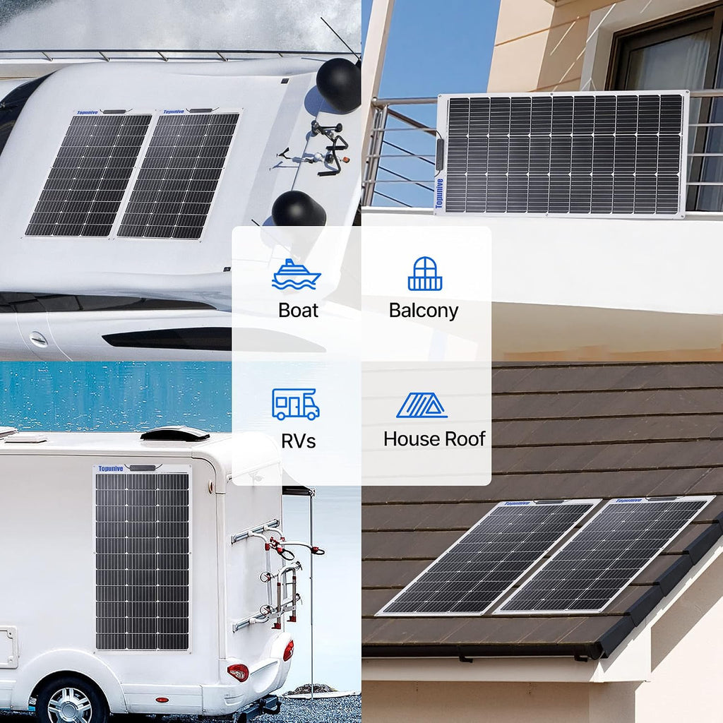 2PCS 100W 12V Flexible Solar Panel 9BB Monocrystalline Cell 12 Volt Semi-Flexible for Marine RV Trailer Boat Cabin Van Car Uneven Surfaces 12V 24V Battery Charge