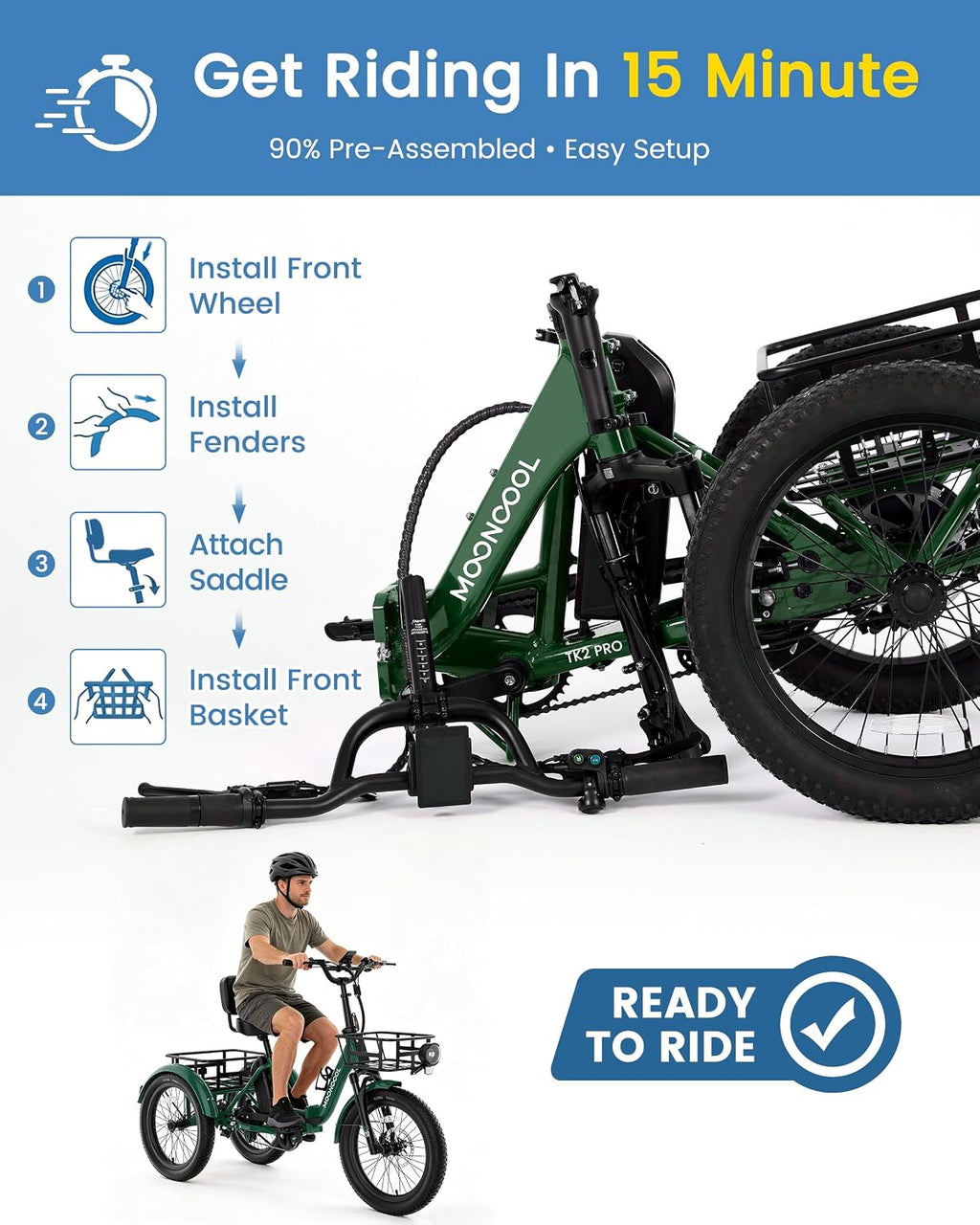 MOONCOOL Electric Trike for Adults, 500W/750W 48V Electric Tricycle for Adults, 20'x3.0' Fat Tire 3 Wheel Electric Bike, Folding Aluminum Adult Tricycle with Removable Battery
