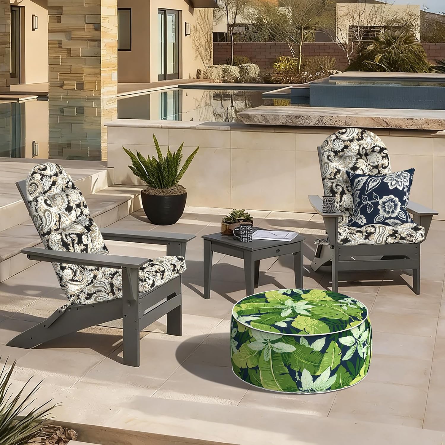 LVTXIII Outdoor Adirondack Chair Cushions, 44x19x4 Inch Non-Slip High Back Rocking Chair Cushion, Tufted Seat Cushion for Patio Furniture, Set of 2, Paisley Black