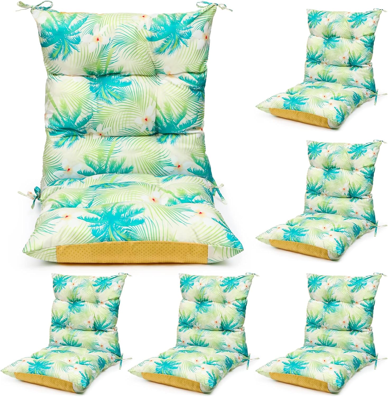 Hoteam 6 Set Patio Chair Cushions Outdoor 20 x 40 Inch High Chair Patio Cushion for Outdoor Furniture Waterproof Seat Rocking Indoor Thickened Pad(Palm Style,Fresh Color)