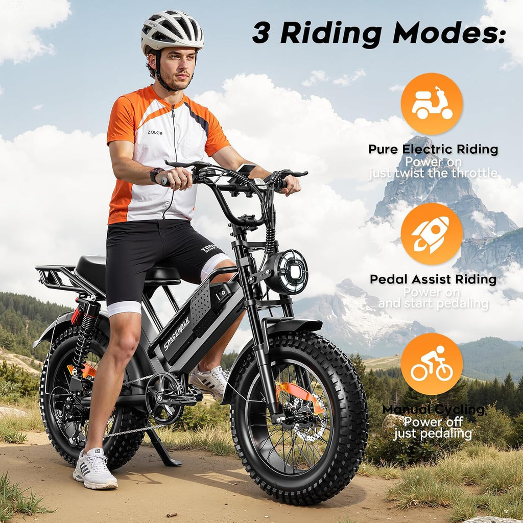 Spacewalk Electric Bike M7 for Adult,20' Fat Tires Ebike,Suitable for Riders 5'5'& Above,1500W Peak Motor,27.9mph,48V 15Ah Removable Battery,4X Suspension,50 Miles Pure Electric,70 Miles PAS
