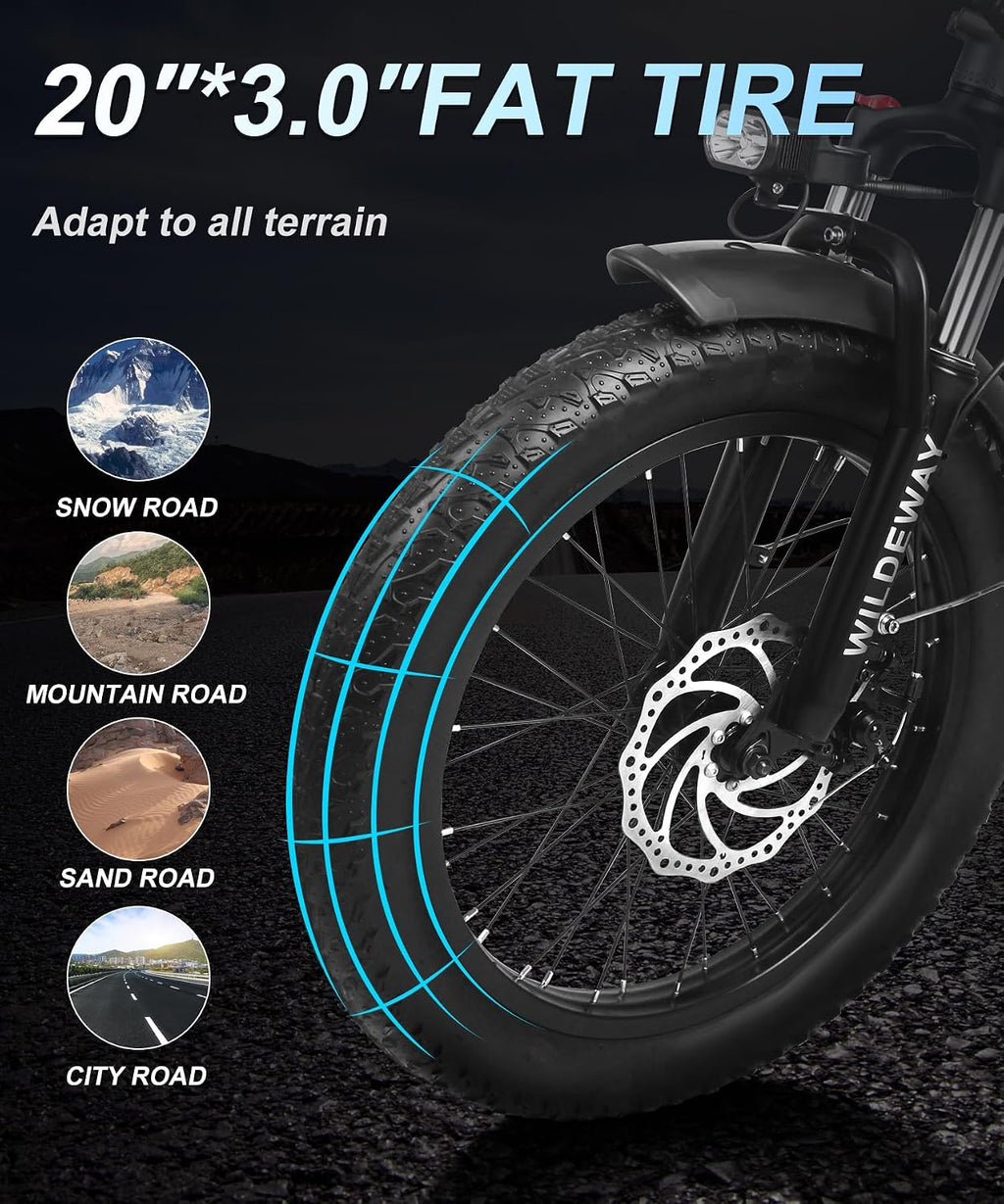 Wildeway Folding Electric Bike for Adults with 32Ah Battery Long Range 750W Motor 28MPH,20'x 3.0'Fat Tire Foldable EBike, Urban City Commuter Men Women Bicycle 7 Speed Gear