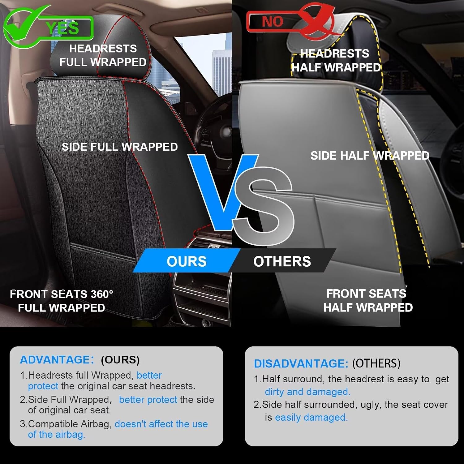 IKABEVEM Seat Covers Fit for Chevrolet Chevy Colorado 2015-2024 2025 2026 2PCS Front Car Seat Covers Faux Leather Seat Cushion Waterproof Auto Protectors(Black & Grey)-2 Front Seat Covers