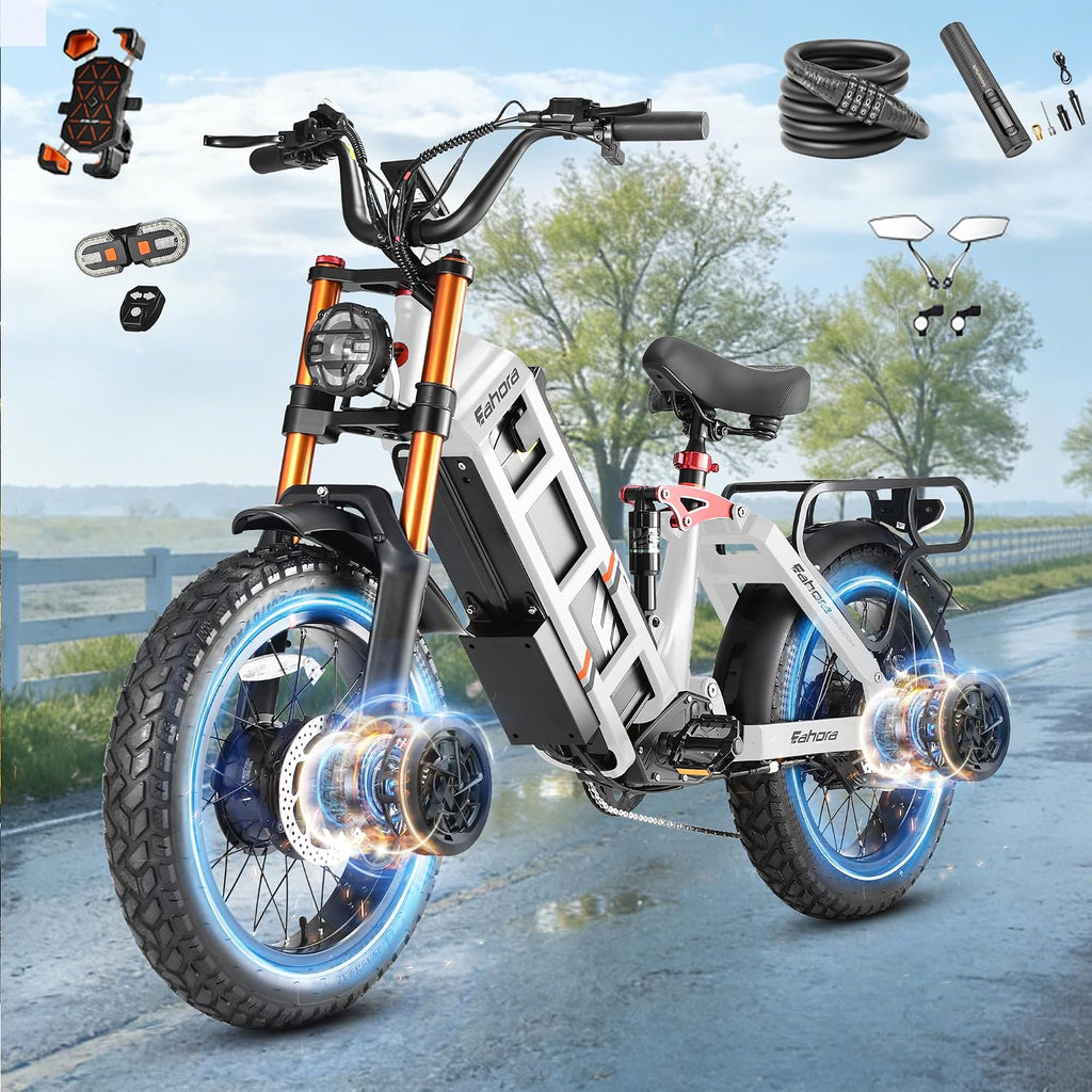 eAhora 2026 Latest Juliet Pro 2 5400W Dual Motor Electric Bike for Adults 43MPH 60V 70Ah 220+Miles Long Range Electric Bicycle 20' Fat Tire Full Suspension Mountain E-Bike All Terrain APP Control