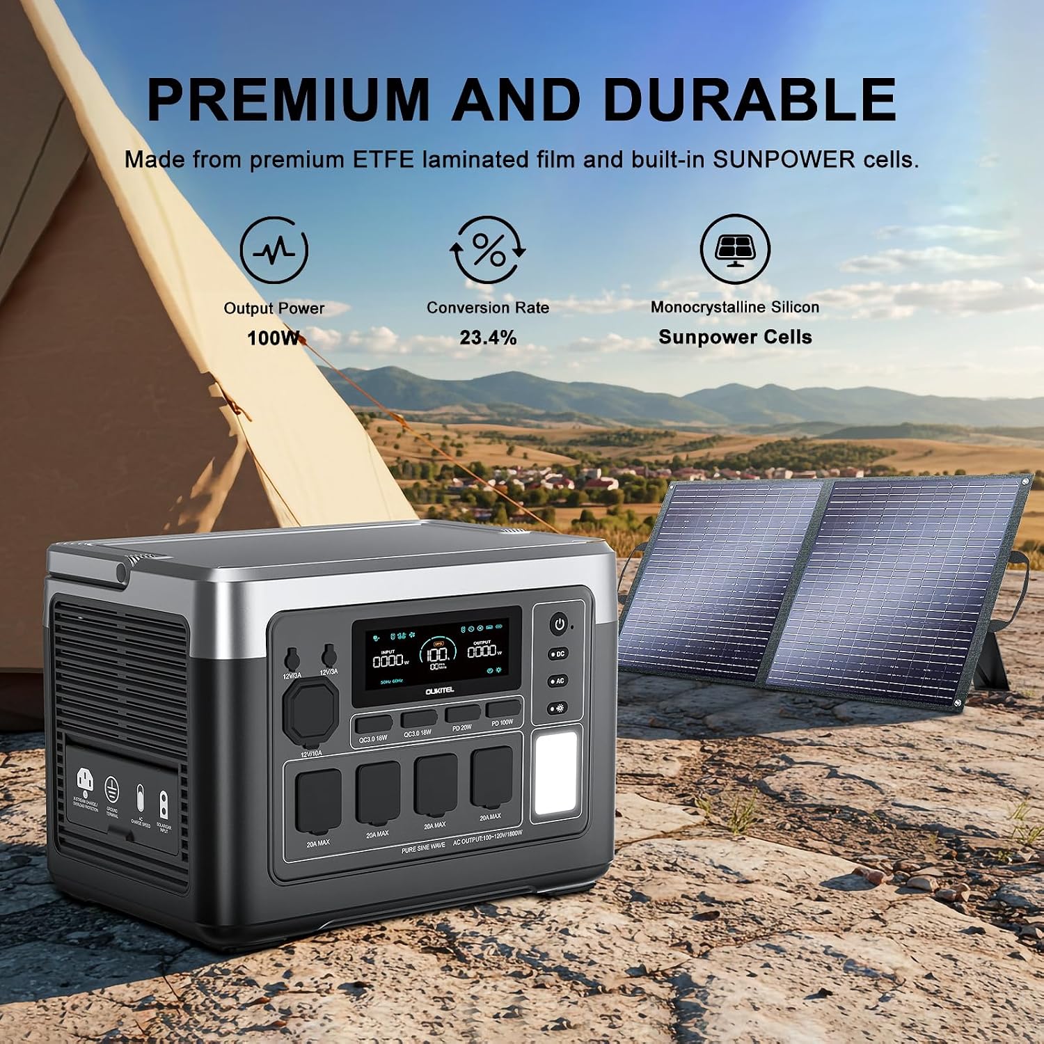 100 Watt Portable Solar Panel, 23.4% High Conversion Foldable Solar Panel Suitable for Solar Generator,IP67 Waterproof (100W*2)