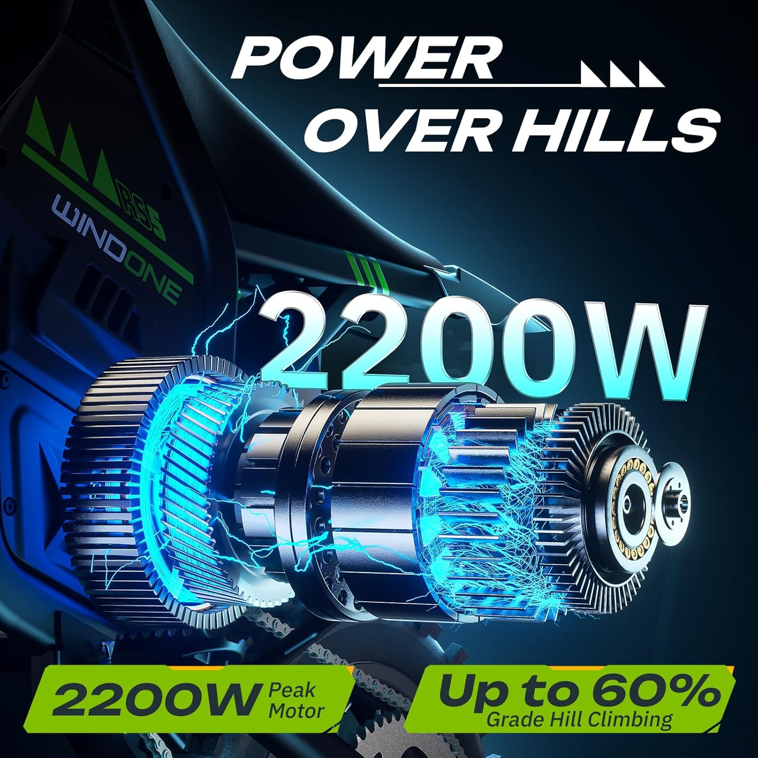 Windone RS5 Electric Dirt Bike for Teens & Adults (13+), Up to 37 MPH, 45 Miles Range, 2200W Peak Motor, 14'/12' Off-Road Tires, Hydraulic Suspension, 3-Speed Modes Electric Motorcycle
