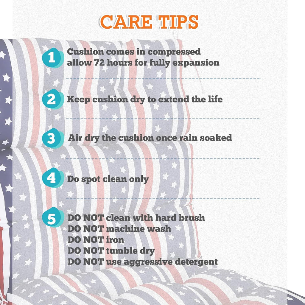 EAGLE PEAK Tufted Outdoor/Indoor High Back Patio Chair Cushions, Set of 2, 46'' x 22'', American Flag