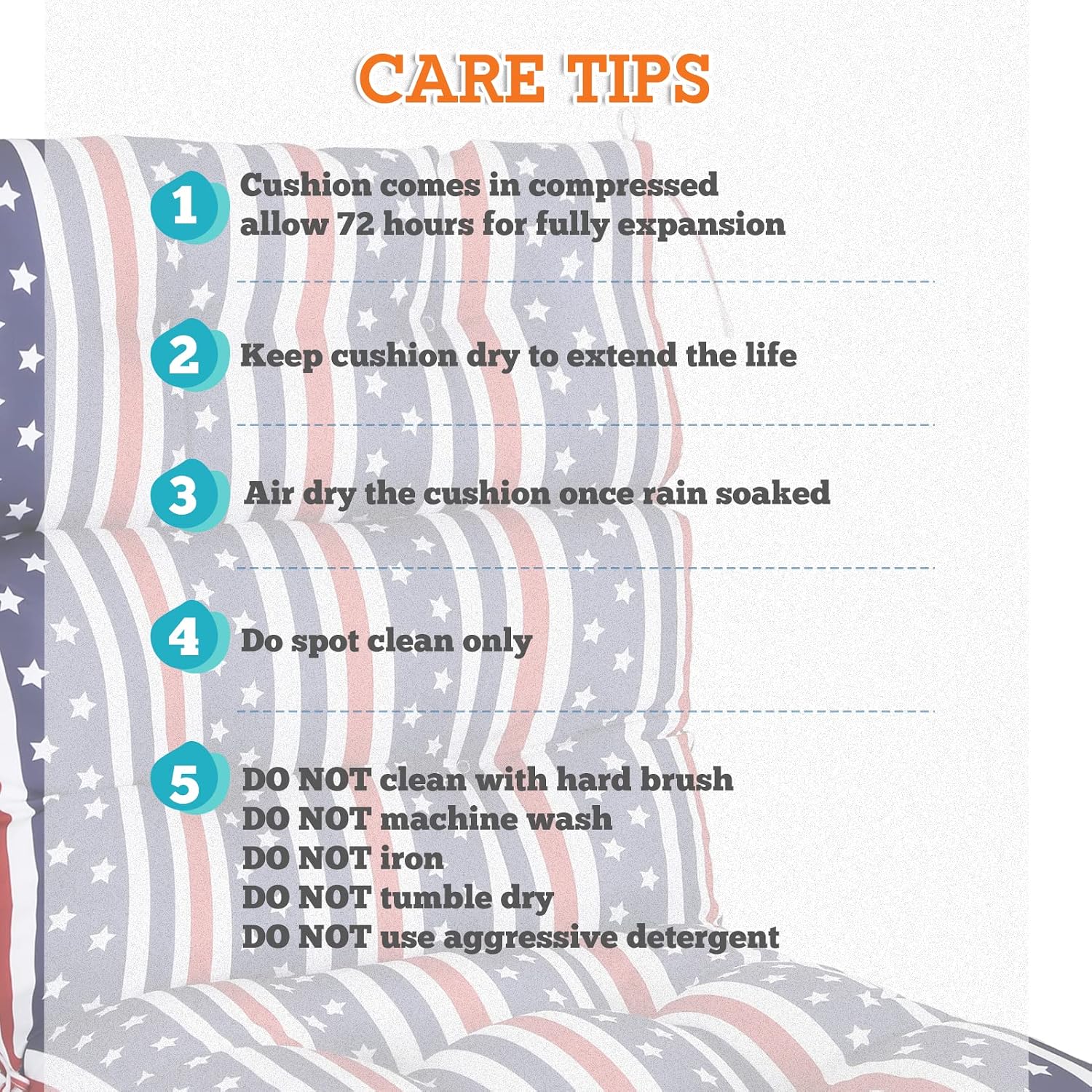 EAGLE PEAK Tufted Outdoor/Indoor High Back Patio Chair Cushions, Set of 2, 46'' x 22'', American Flag