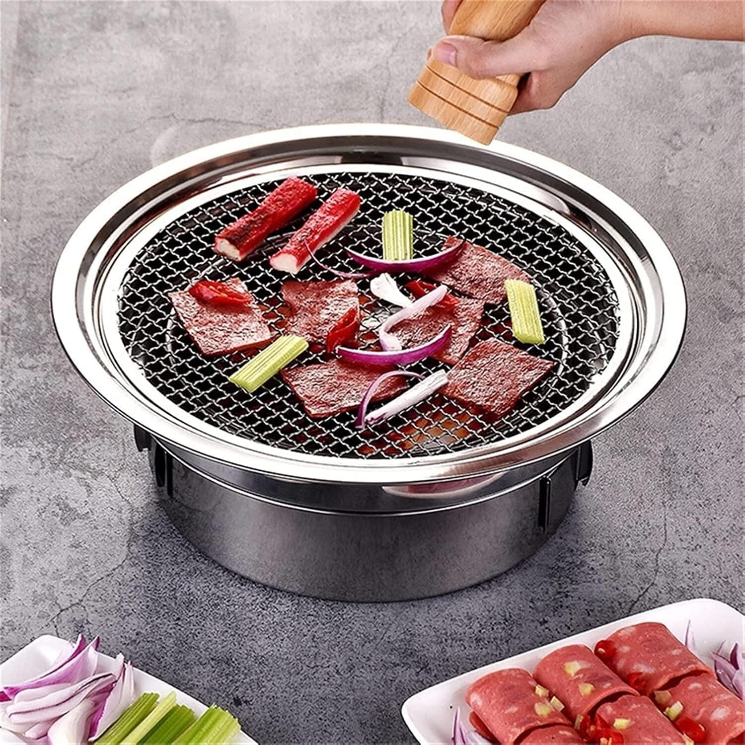 Portable Charcoal Grill Outdoor Charcoal Grills Stainless Steel Charcoal Barbecue Grill Round Portable Grill for Camping BBQ Grill for Outdoor(35cm)