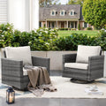 Outdoor Swivel Rocking Chairs,360 Degree Patio Swivel Glider Chair Set of 2 with High Back and Thickened Cushions for Deck Porch Garden Backyard-Grey/Beige