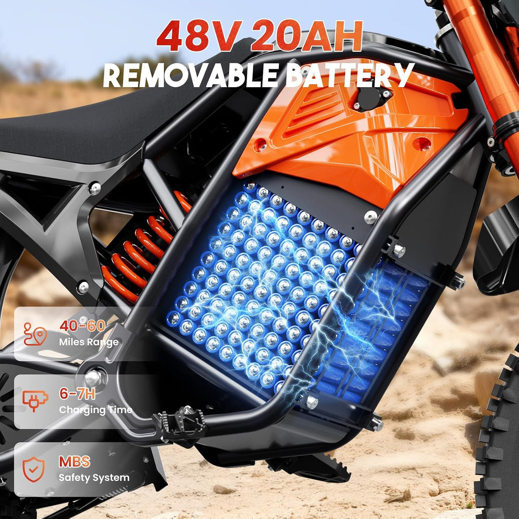 EILLEO Electric Dirt Bike for Adults/Teens, 48V 3000W Electric Motorcycle with 14'/12' Fat Tire, 37.5MPH 60 Miles Range, Mountain Off-Road Ebike with Hydraulic Brakes Age 13+