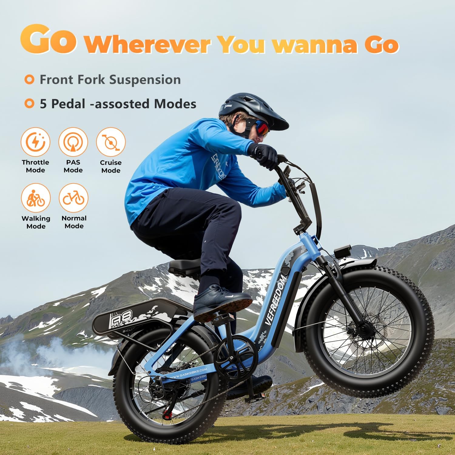 vefreedom 1500W Electric Bike for Adults,48V 20Ah Removable Battery Fast Ebike,Max 70Miles,20' x4.0 Fat Tire Electric Mountain Bike,7-Speed, Step-Thru Commuting Bicycle