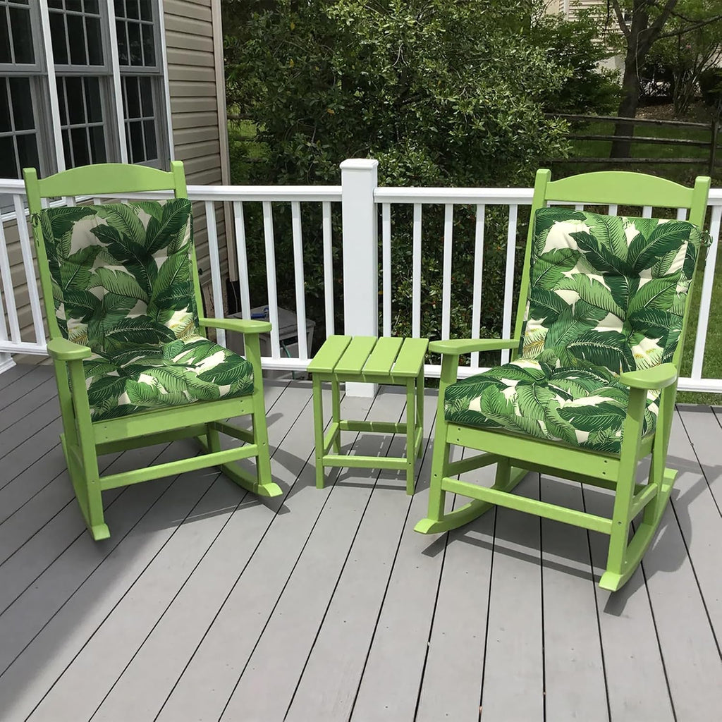 LVTXIII Outdoor Tufted Low Back Cushions, Solid Fluffy Seat and Back Chair Cushion with Ties, Patio Replacement Rocking Chair Cushion for Outdoor Furniture Use, 21 W x 21D, 2 Pack, Swaying Palms Green