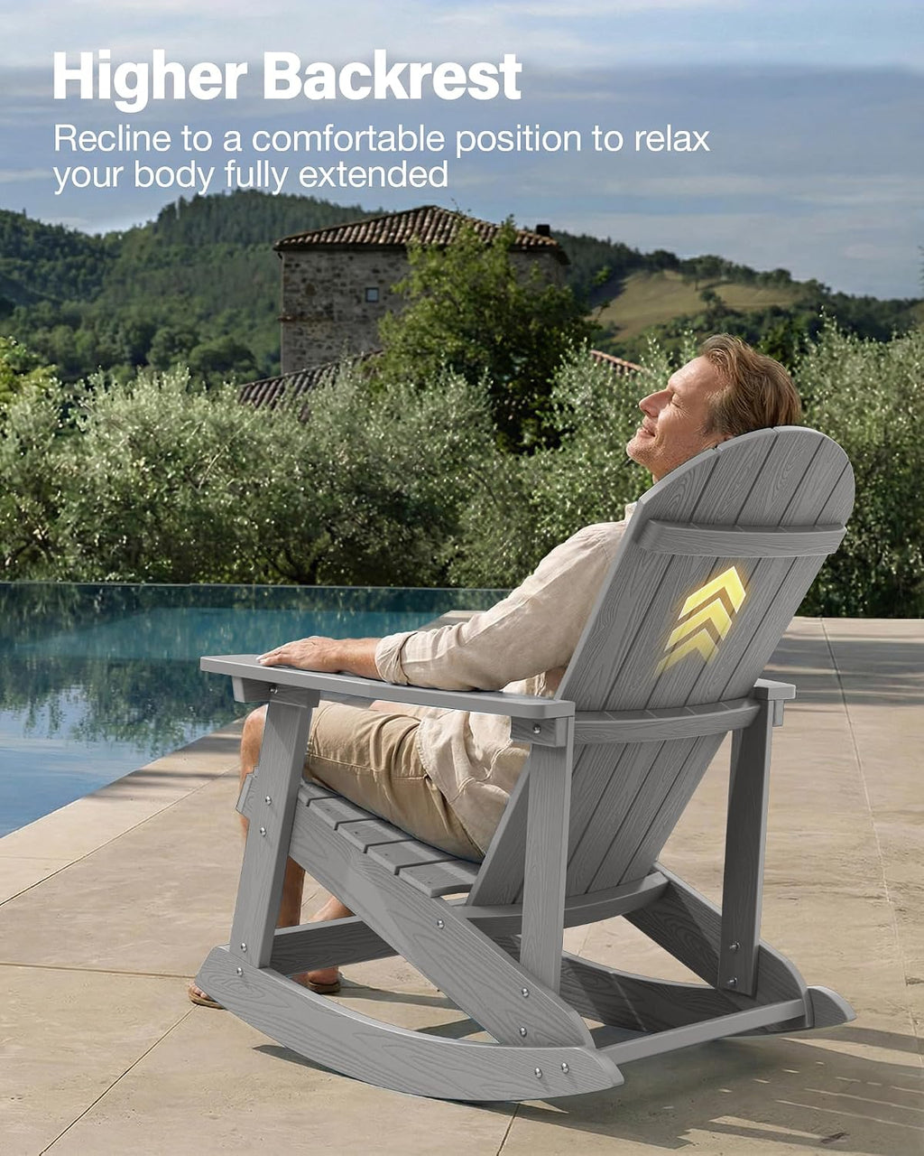 YEFU Outdoor Rocking Chair,Adirondack Rocking Chair,Patio Rocker Chair with Wide Back,Oversized Rocker Chair Look Like Real Wood, for Lawn, Porch, Backyard, Indoor and Garden(Grey)