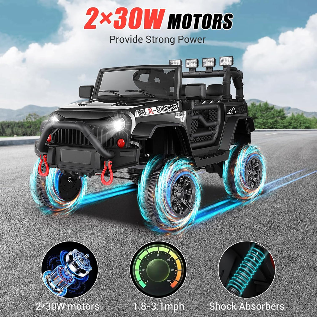 Hikole 12V Electric Car for Kids to Drive, Battery Kids' Electric Vehicles, Powered Truck Wheels with Remote, Bluetooth Music Dual Steering Shock Led Lights Safety Belt for Boy Girl 1 Seater