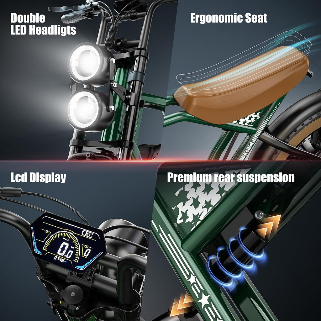 ES2 Ultra Off Road Electric Bike, 22.5 Ah Super Battery Full Suspension Ebike, 92NM Torque Super Power Hydraulics Ebike, Up to 32MPH and 100 Miles, 7-Speed 20' Fat Tire All Terrain Electric Bike