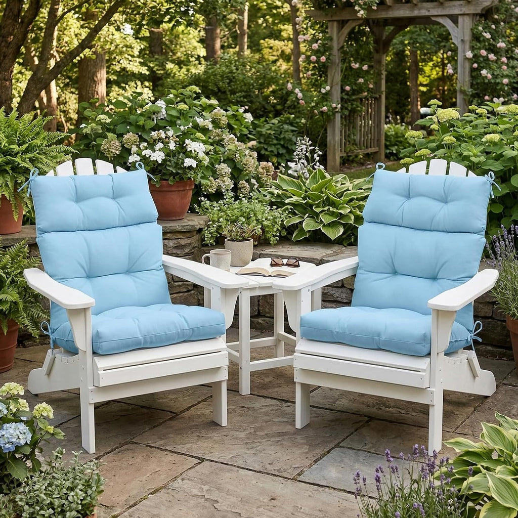 COOS BAY Outdoor Chair Cushions High Back 46x22 Inch, Tufted Patio Seat Cushions with Ties, Water-Resistant Replacement Pads, 2 Pack, Aqua Blue