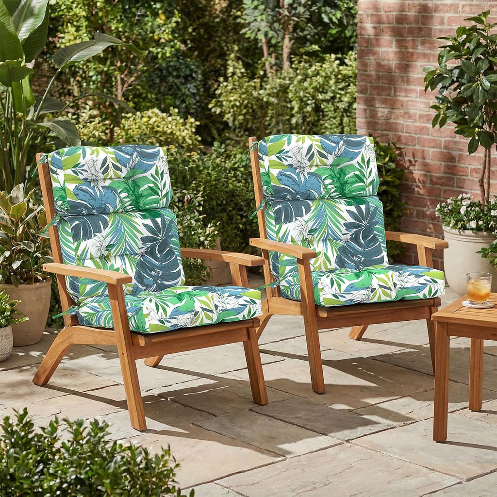 Outdoor High Back Patio Chair Cushions, Tufted Rocking Chair Cushions, Adirondack Cushions for Garden Porch Home Office Chair Use, 44' x 22' x 4', 2 Pack, Islamorada Blue Green