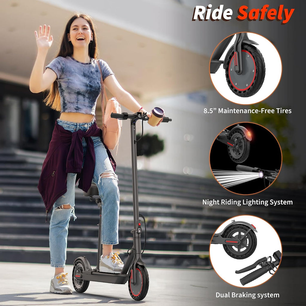 Electric Scooter, 350W-500W Motor, 9 MPH to 22MPH, 10-41 Miles Range, Dual Suspension, Dual Braking, App Control, Foldable Commuter E Scooter for Adults and Teens