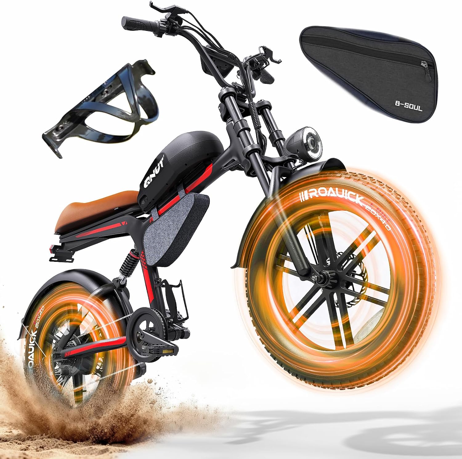 QNUT Electric Bike for Adults - 1500W Peak Motor 28MPH Speed, 48V 18Ah Battery, 60-90 Miles Range, 7-Speed Transmission, 20'x4.0' Retro Motorcycle Design for City & Trail Riding