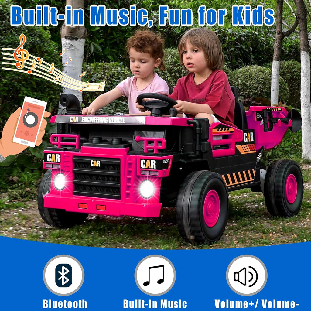 12V 10AH 2-Seater Kids Ride on Truck Electric Toy Car with Electric Dump Bed, Parents Remote Control Kids Car Tractor Toys Ride-on Dump Truck for Boys and Girls Ages 3+, Pink