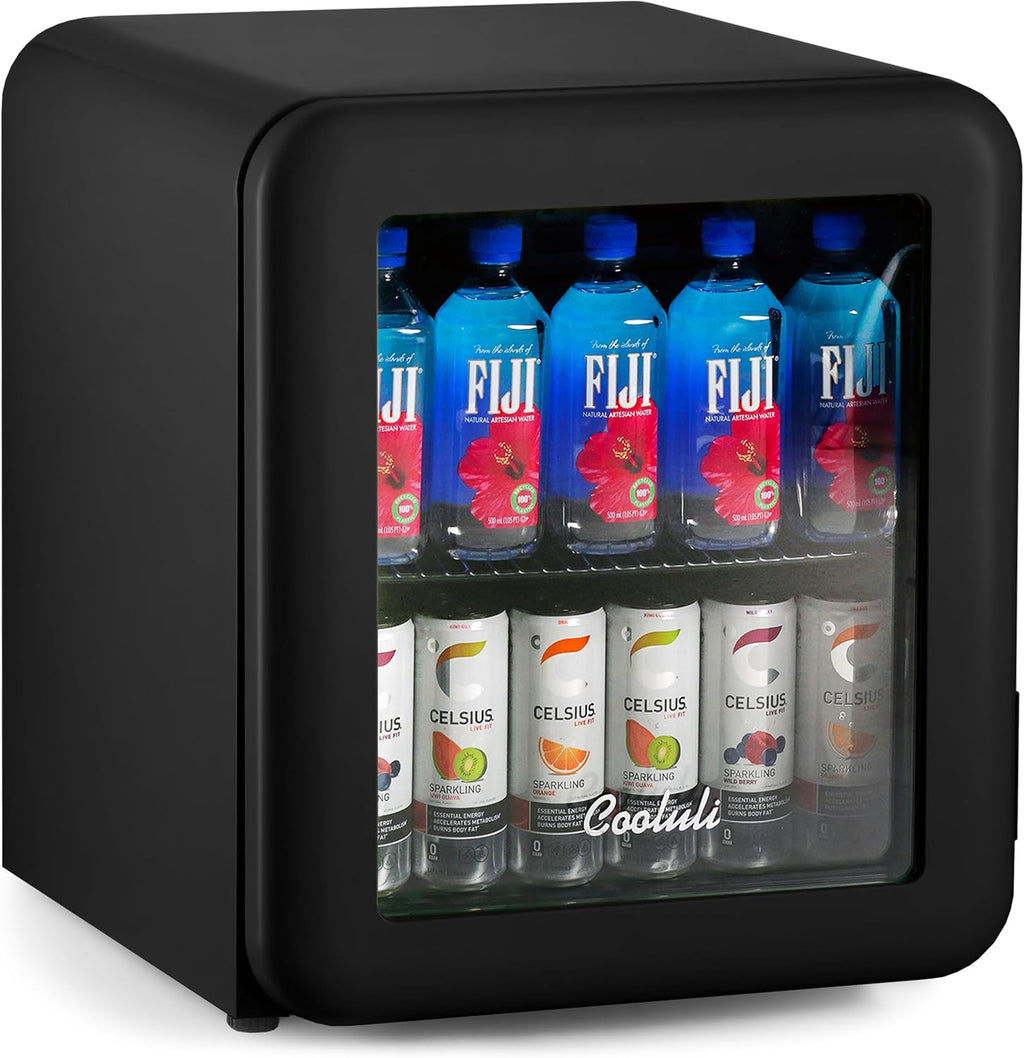 Cooluli Decor 1.7 cu ft Compact Mini Fridge with Glass Door - Small Refrigerator for Bedroom, Office, Dorm - Ideal for Soda Drinks, Beer (Black)