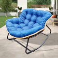 Rocking Papasan Chair Outdoor/Indoor, Rattan Wicker Lounge Rocker Egg Chair with Thick Cushion, Alloy Frame & Anti-Tip Wide Base for Patio, Living Room, Bedroom, Royal Blue