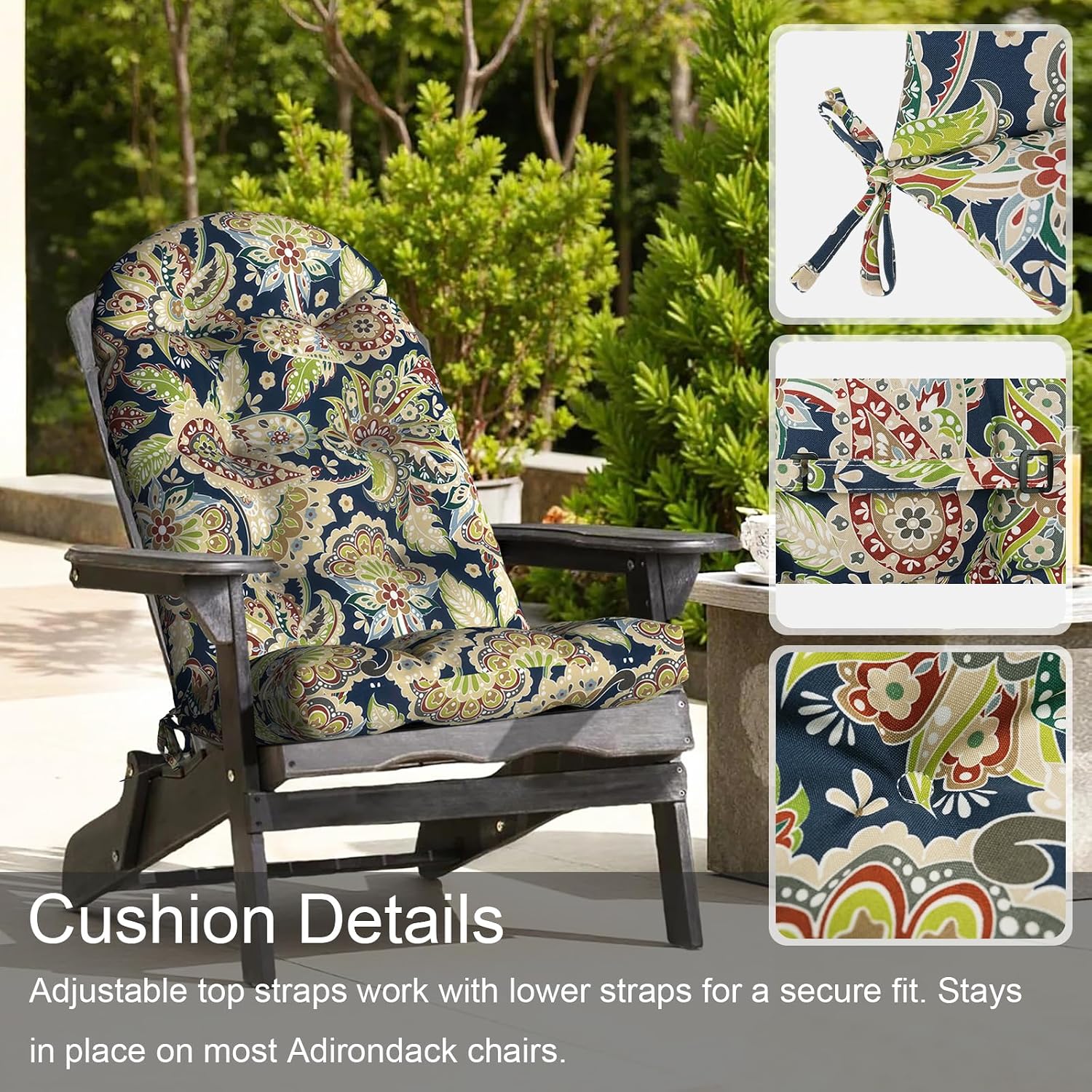LVTXIII 2 Pack Outdoor Adirondack Chair Cushions, 44x19x4 Inch Water Repellent Patio Cushions for Rocking Chairs, Thick Tufted High Back Seat Cushion Set, Paisley Bloom