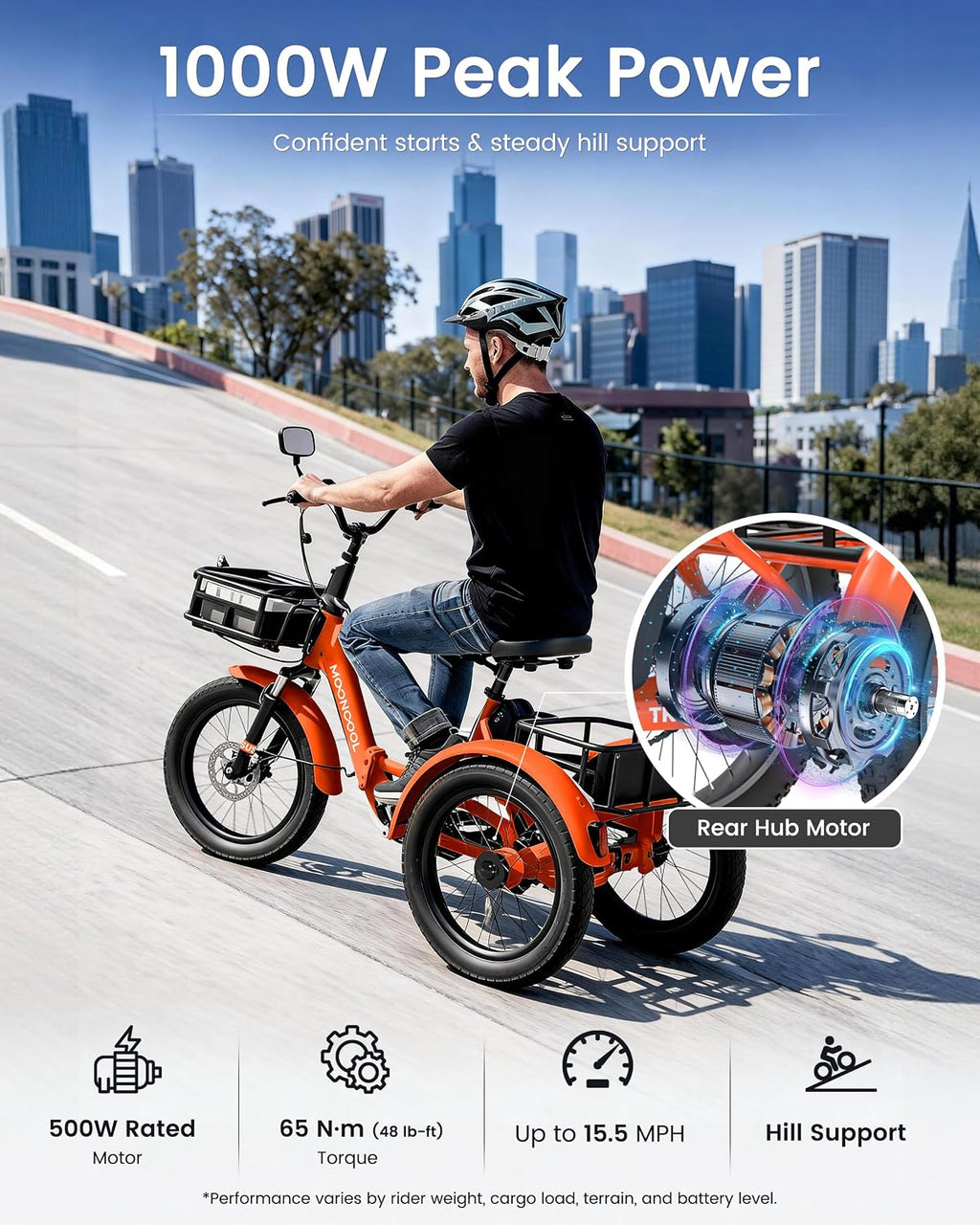 MOONCOOL Electric Trike for Adults, 500W/750W 48V Electric Tricycle for Adults, 20'x3.0' Fat Tire 3 Wheel Electric Bike, Folding Aluminum Adult Tricycle with Removable Battery