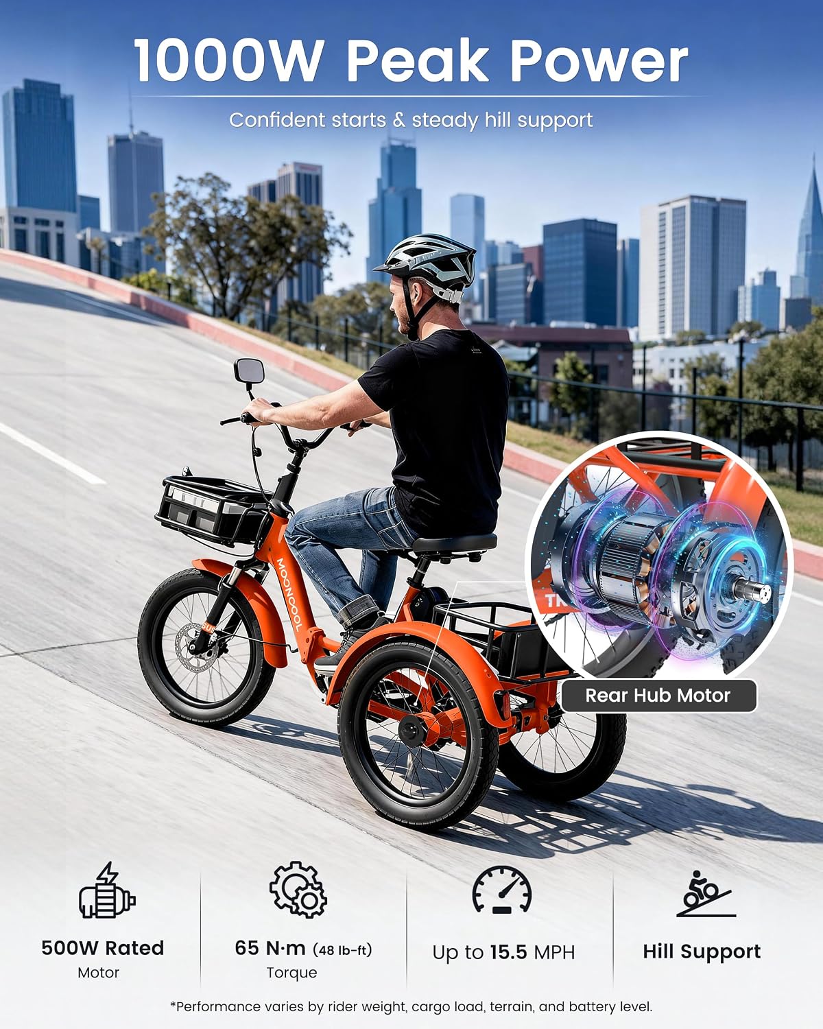 MOONCOOL Electric Trike for Adults, 500W/750W 48V Electric Tricycle for Adults, 20'x3.0' Fat Tire 3 Wheel Electric Bike, Folding Aluminum Adult Tricycle with Removable Battery
