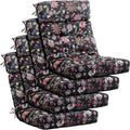 Barydat 4 Pcs Tufted High Back Chair Cushion Indoor Outdoor Seat and Back Cushions Palm Leaves Tropical Plants Lawn Rocking Chair Pads with Ties for Adirondack Patio Garden(Black Flower)