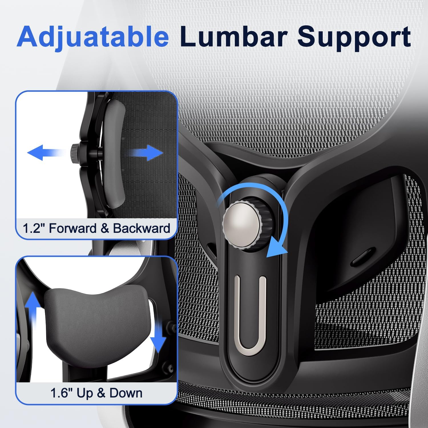 marrap Ergonomic Office Chair, Mesh Seat Cushion with 3D Armrests and 3D Headrest, Adjustable Lumbar Support with 90-120° Rocking Function for Home Office, Black