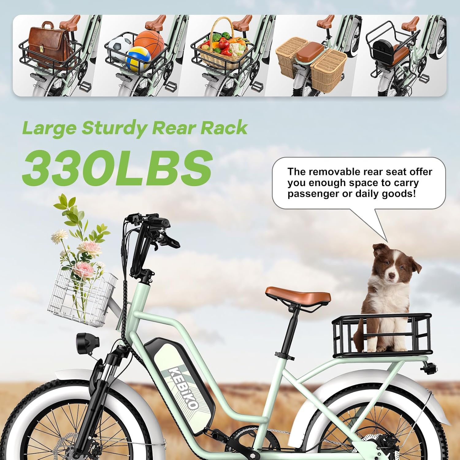 Electric Bike for Adults, 20'x 4' Fat Tire 35MPH Cargo Ebike with Seat, 1450W Peak 2 Seater Commute Bike with 48V 20AH Removable 960WH Battery, 80 Miles Max Range 7-Speed Step-Thru Electric Bicycle