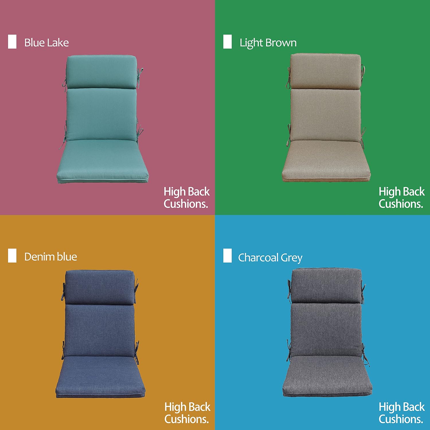Indoor Outdoor High Back Rocking Chair Cushions Replacement Patio Seat Cushion Fade Resistance, Set of 4 Denim Blue