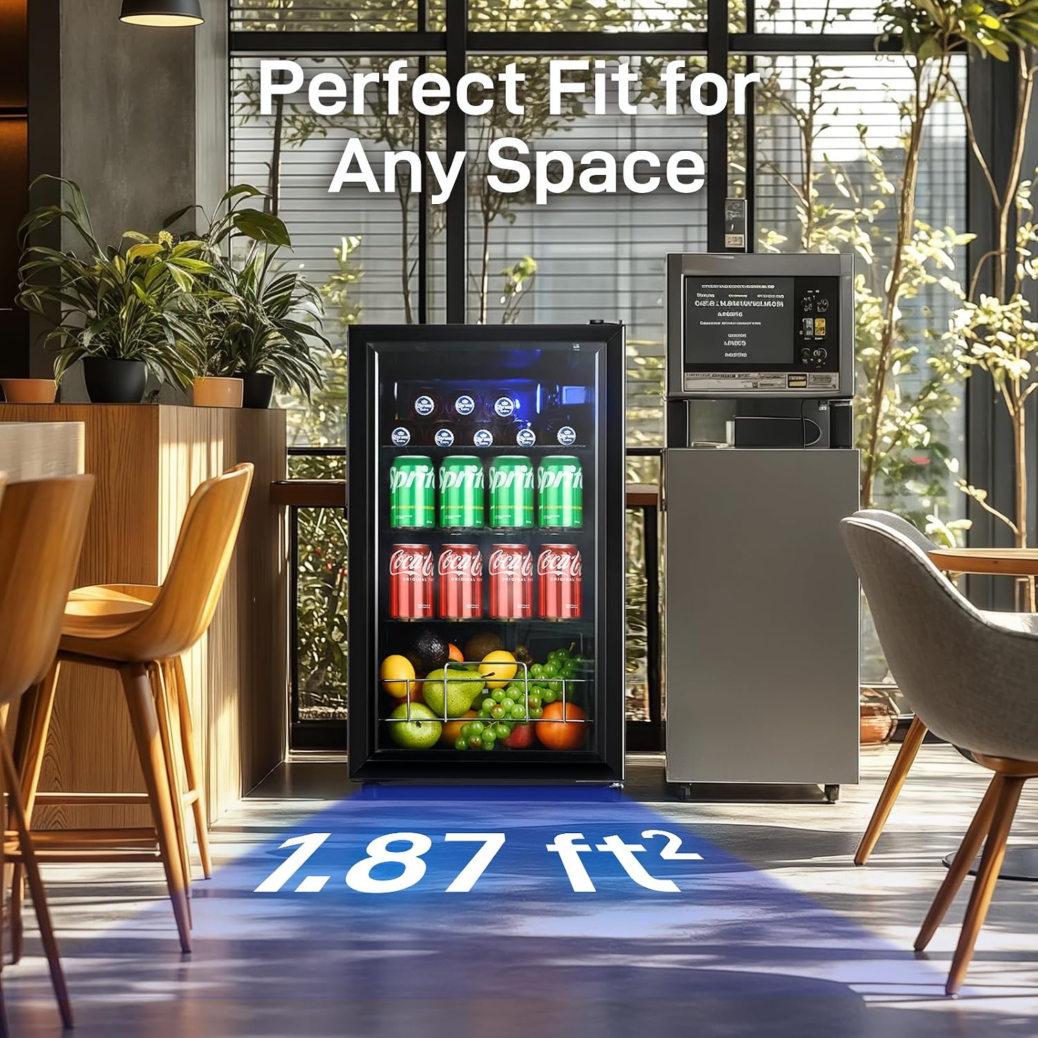 Anypro 2.6 Cu.Ft Beverage Refrigerator and Cooler, Fridge with Tempered Glass Door, 126 Cans Wine Drink Beer Fridge for Office Bedroom Bar, 7 Level Temperatures, Adjustable Shelves