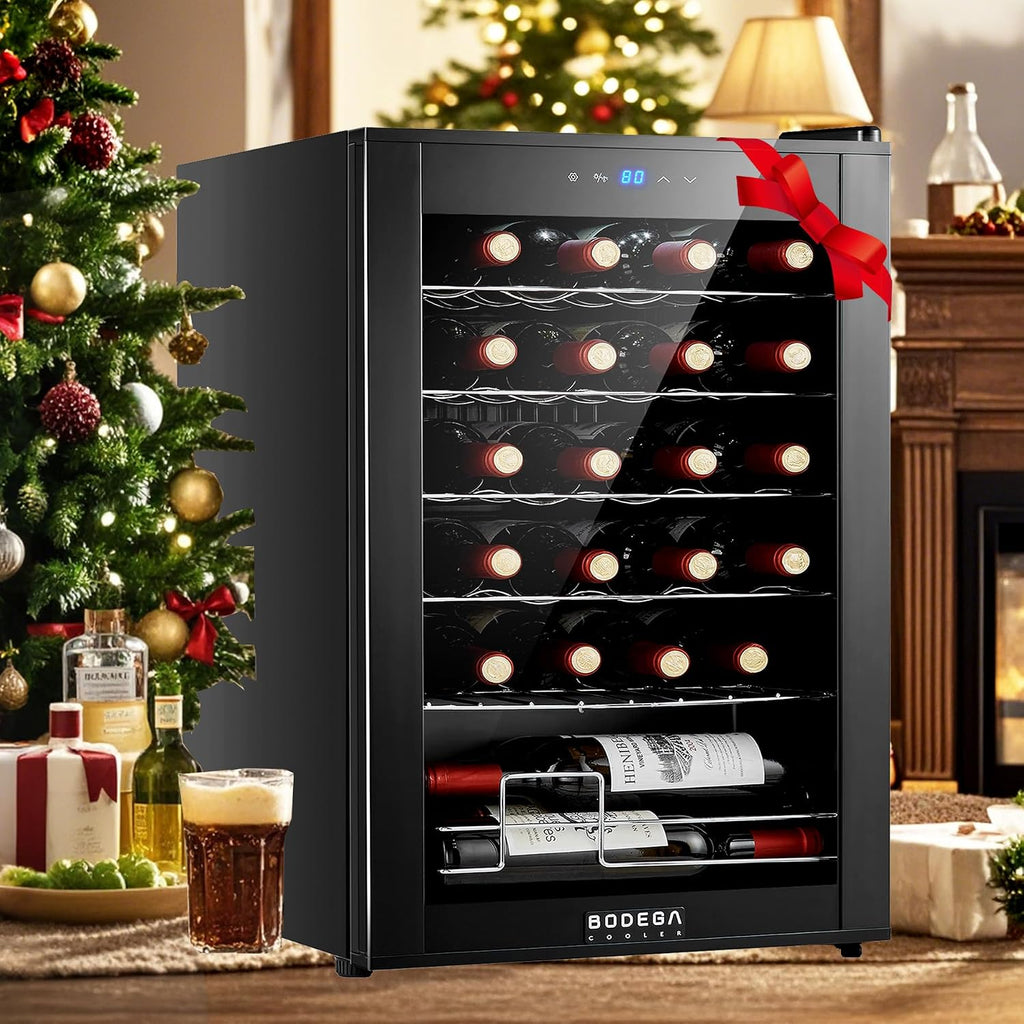 BODEGACOOLER Wine Cooler 24 Bottle for Home and Kitchen, Mini fridge for Bedroom,Wine Fridge with 41-64.4°F Digital Temperature Control,Small Freestanding Wine Refrigerator for Red, White & Champagne