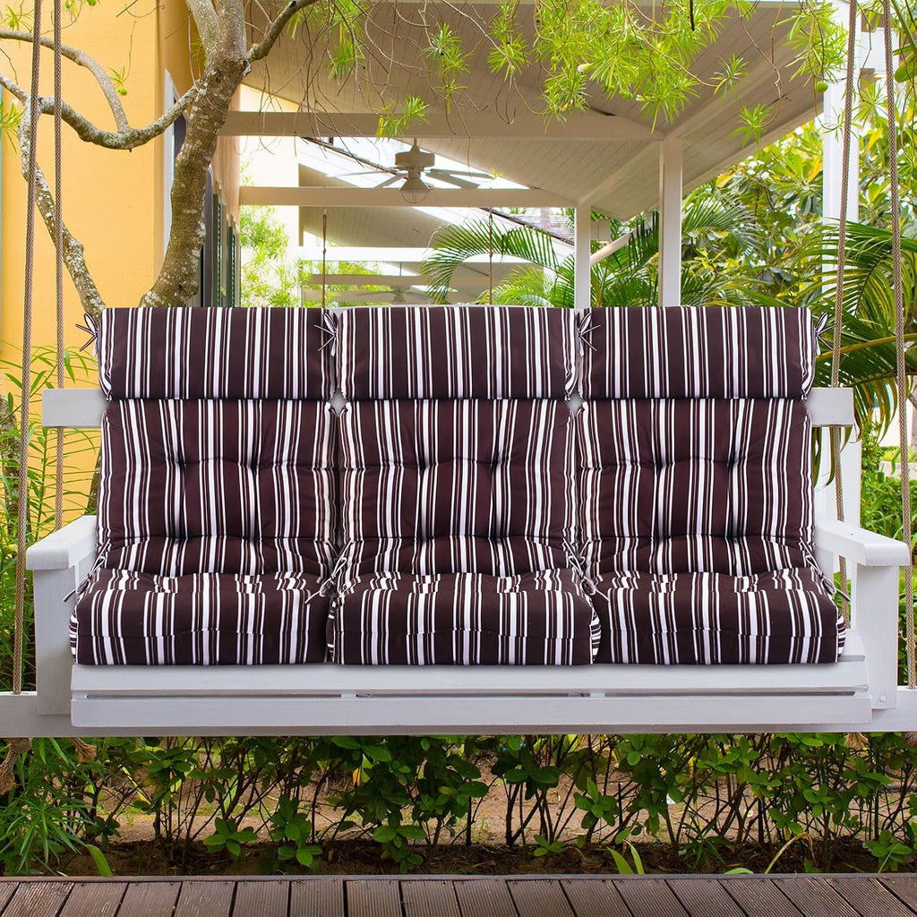 Barydat 4 Pcs Tufted High Back Chair Cushion Indoor Outdoor Seat and Back Cushions Palm Leaves Tropical Plants Lawn Rocking Chair Pads with Ties for Adirondack Patio Garden(Brown Stripes)