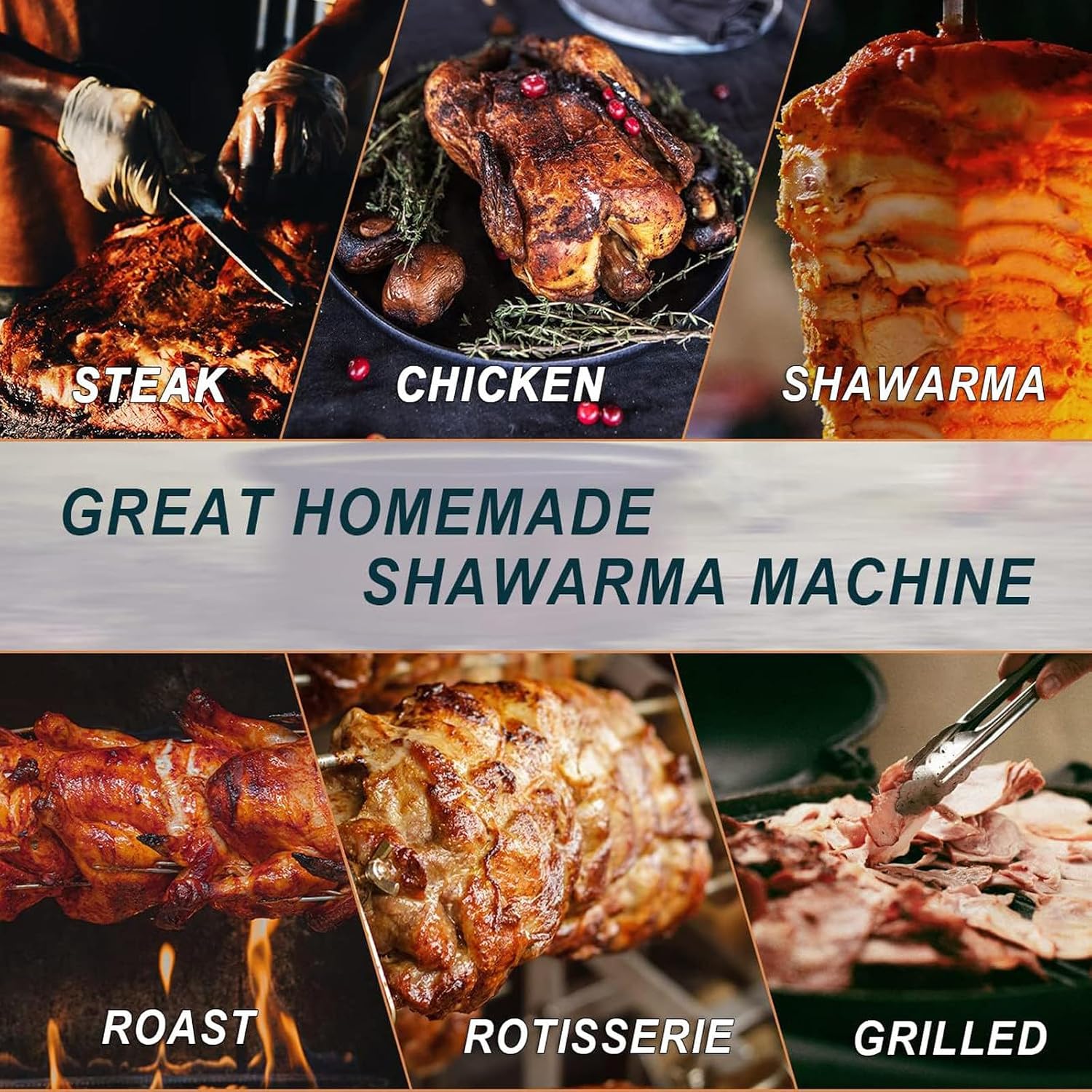 Shawarma Grill Machine LP Gas Gyro Grill Oven Vertical Broiler Rotating Doner Kebab Machine Countertop Rotisserie with 2 Burners for Home Kitchen Adjustable Tempereture Max.300℃,110V