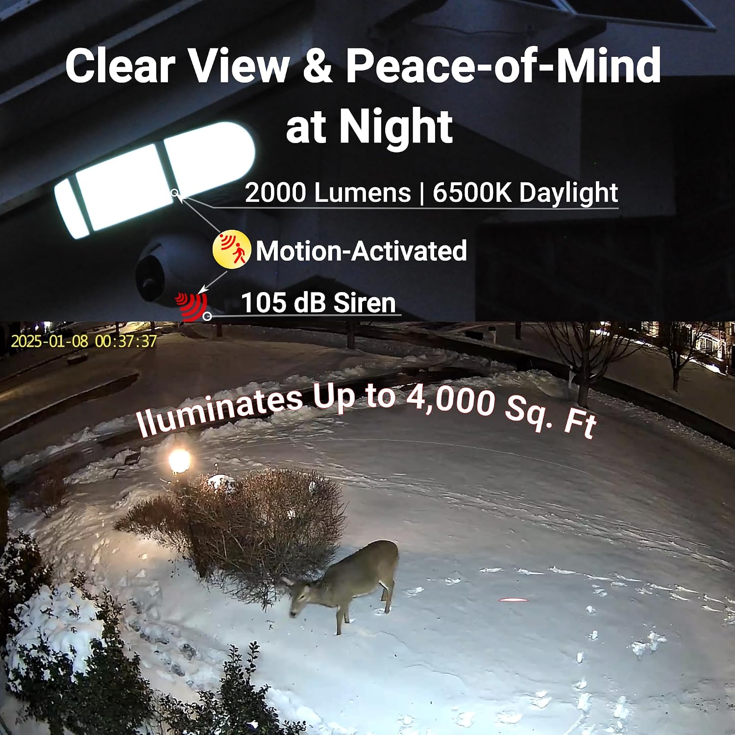 24/7 Recording Solar Floodlight Security Camera Wireless Outdoor, Motion-Activated Alert/2000LM Floodlight/105dB Siren, WiFi, 2K, HD Live View/Talk, 360° Pan & Tilt, Free Local 128GB Storage