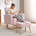 HCHAIRH Rocking Chair with Ottoman, Upholstered Glider Rocker Armchair with High Backrest and Side Pocket, Comfy Reading Chair with Solid Wood Legs for Nursery, Living Room,Bedroom, Pink
