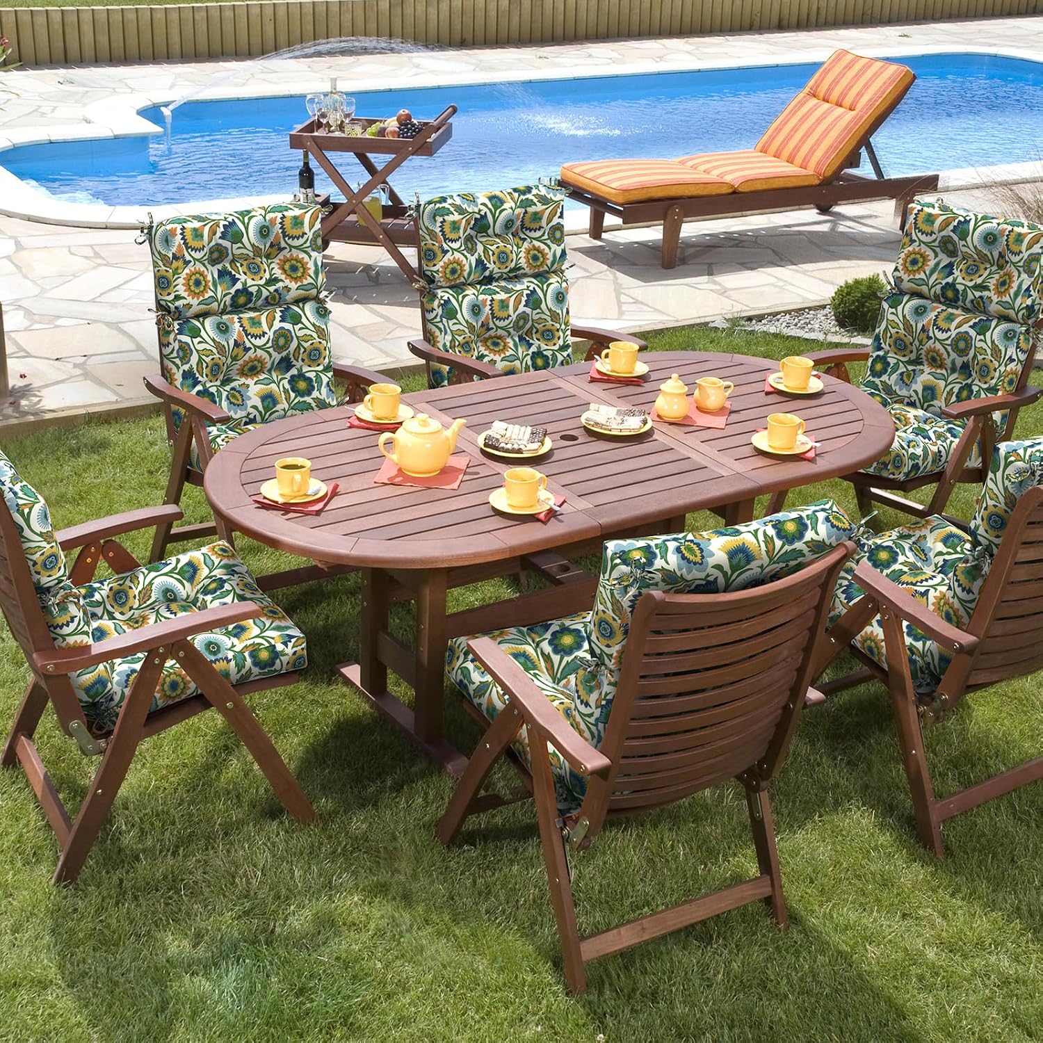 DYTXIII Outdoor High Back Chair Cushions Set of 2, Water Repellent Tufted Rocking Seat Cushions Replacement 44 x 22 Inch, Seat & Back Chair Pads for Patio, Balcony and Indoor Use -Fiesta Floral