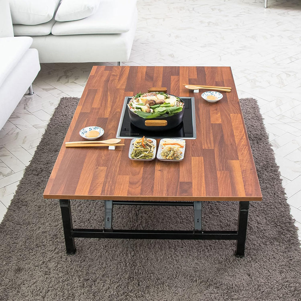 Folding Korean BBQ Table with Induction Cooktop – Herringbone Top – 47.2' x 29.5' x 12.6' – 220V, Touch Control, 1800W, 8 Heat Levels, DIY Assembly Table for Indoor Cooking