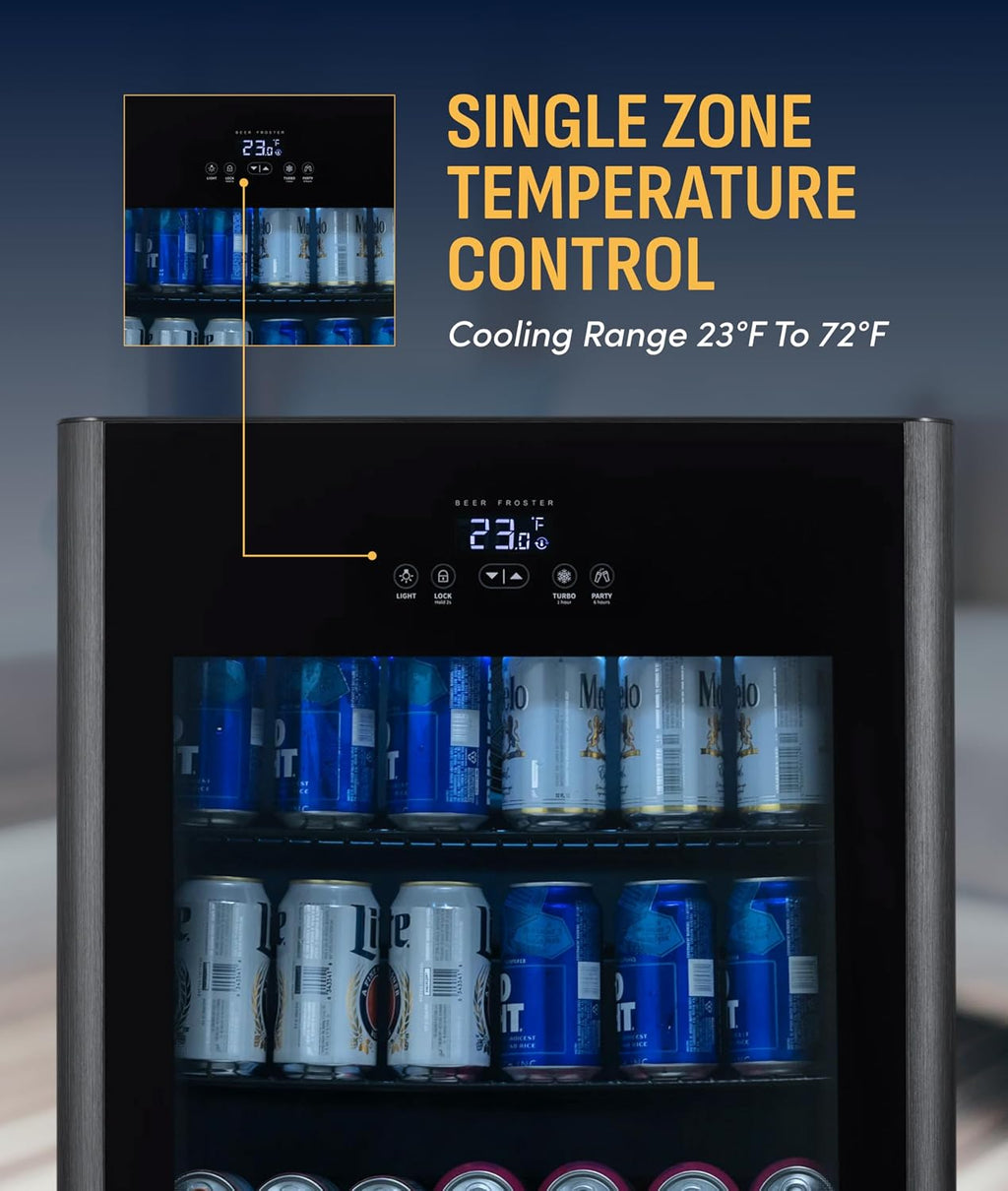 NewAir 125-Can Beer Froster | Ultra-Cold Mini Fridge for Bedroom, Gaming or Office | 23°F Beverage Cooler with Turbo & Party Mode | Black